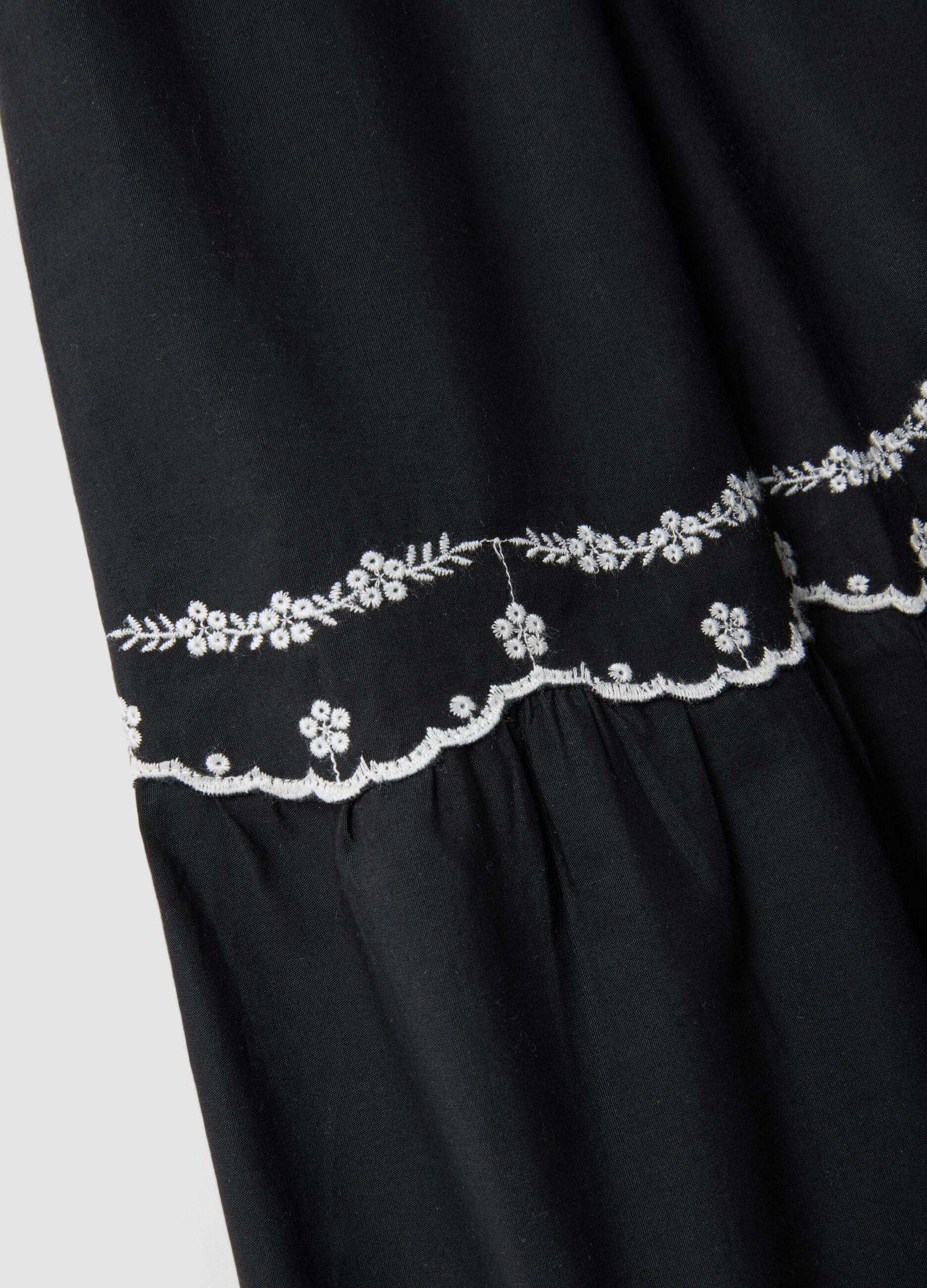 Long blue pure cotton skirt with embroidery