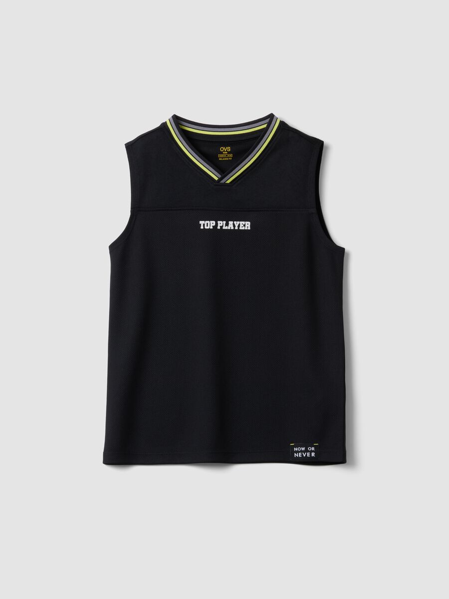 Canotta nera sportiva da ragazzo relaxed fit con scollo a V_3
