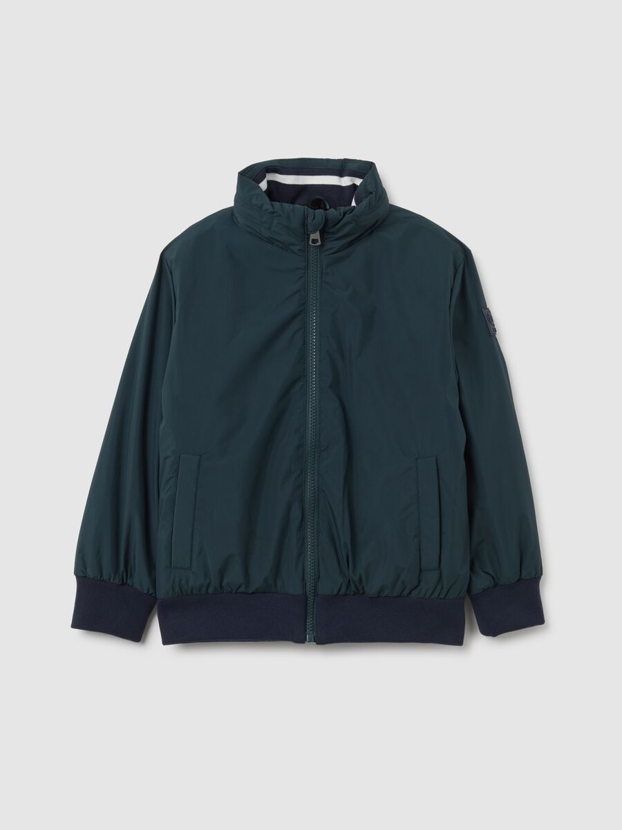 Green padded children's jacket regular fit with zip and hood_0