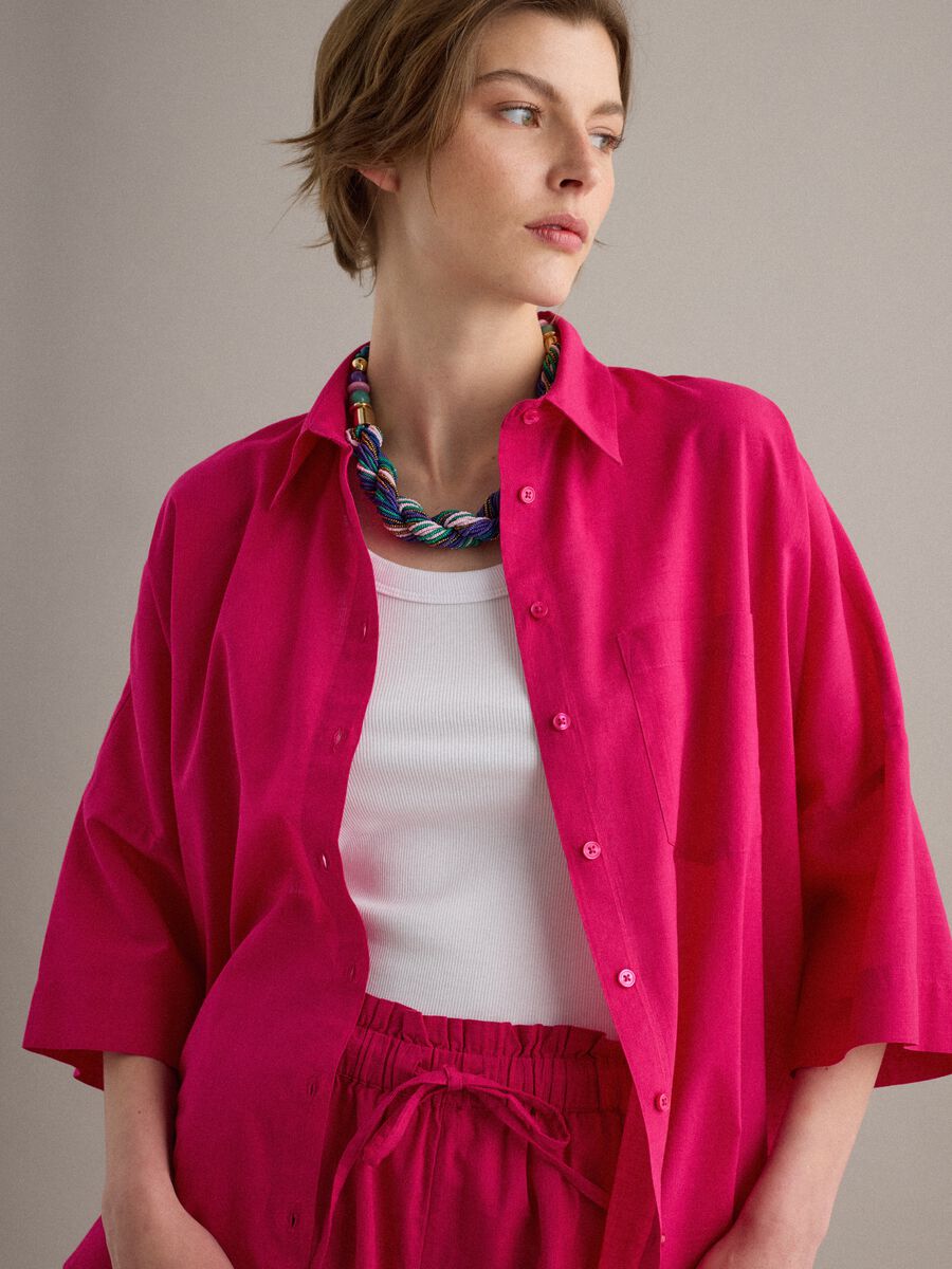 Pink pure cotton oversized shirt_0
