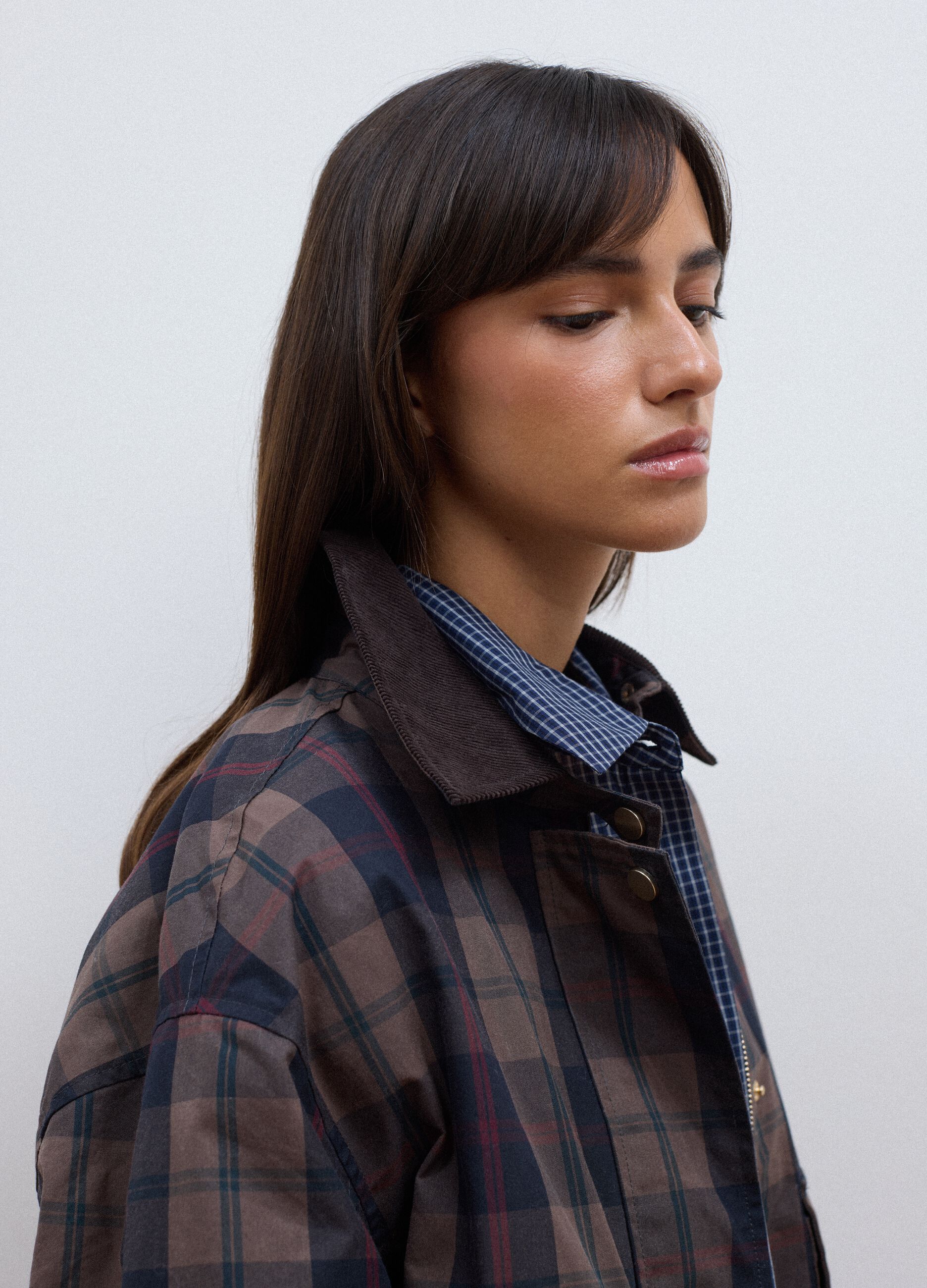 Brown checked padded pure cotton jacket