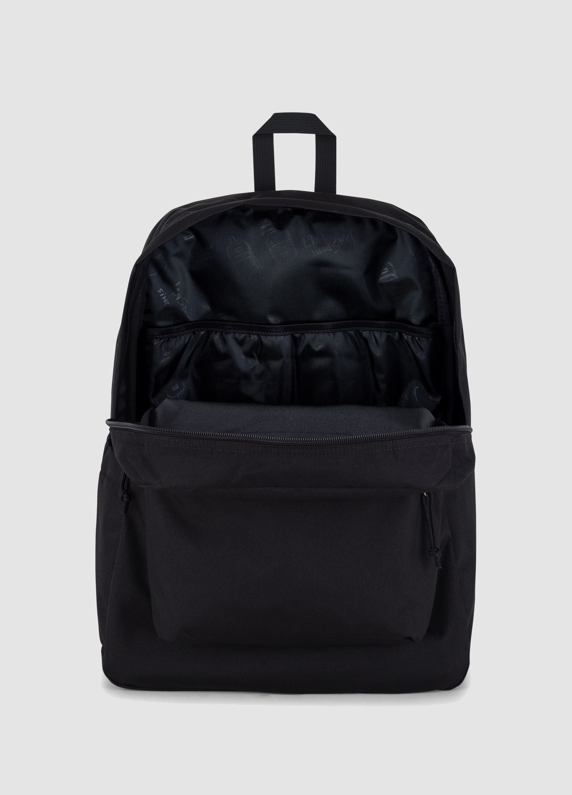 Black backpack with front pocket
