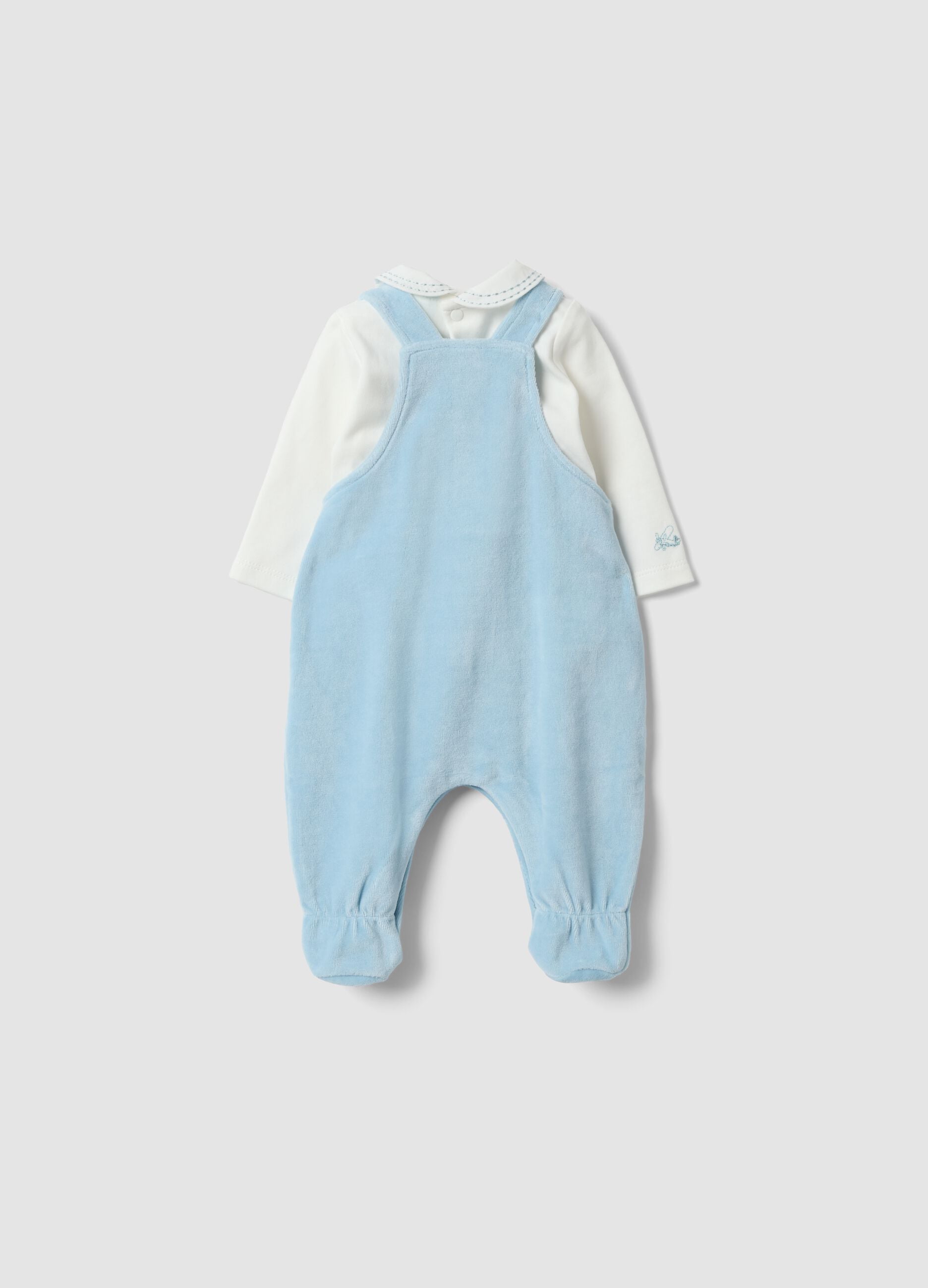 Blue and white organic cotton-blend set with Mickey embroidery for baby