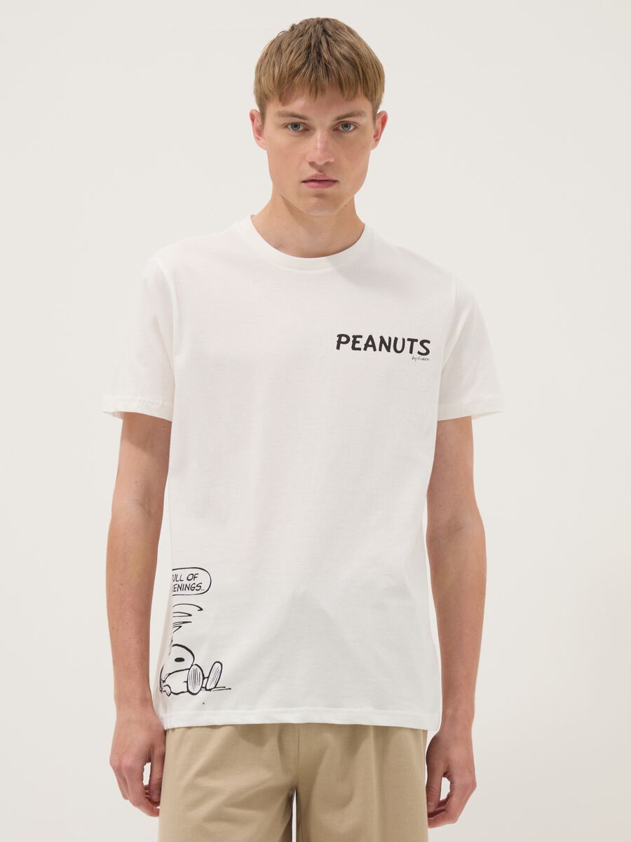 White short pure cotton Peanuts print pyjama set, regular fit_1