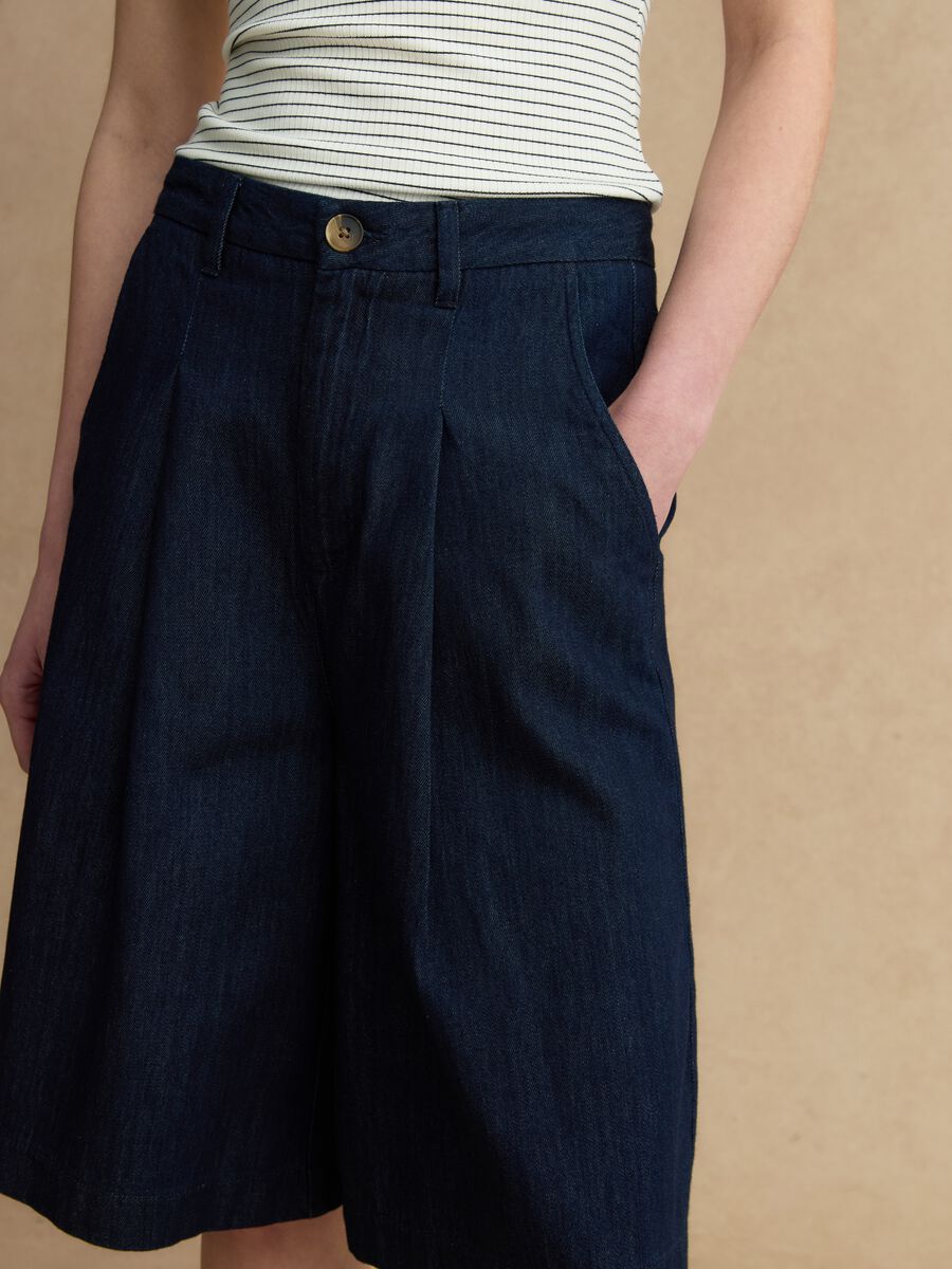 Wide leg pure cotton blue shorts_3
