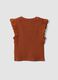 Brown stretch cotton T-shirt with ruffles_4