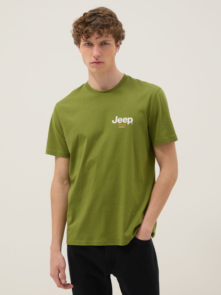T-shirt in puro cotone verde regular fit con stampa_0
