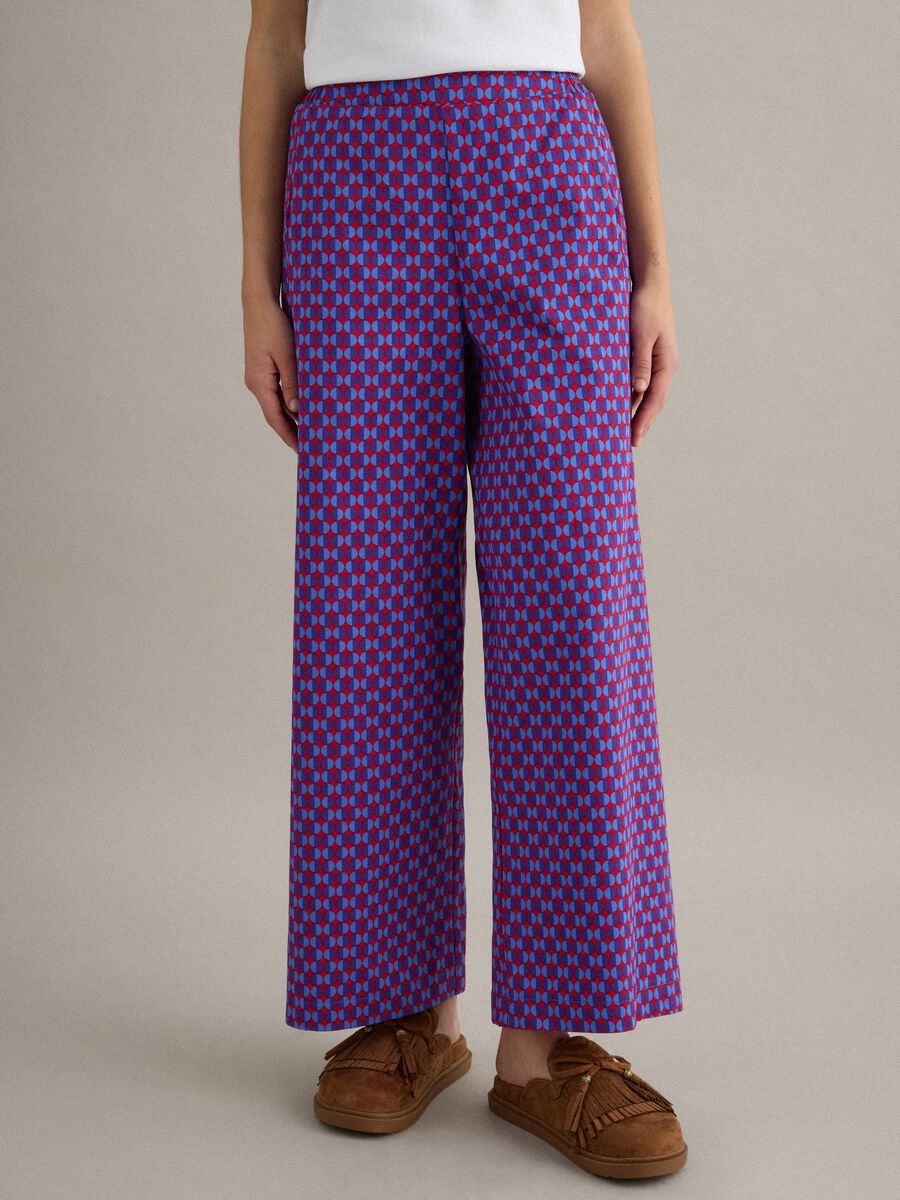 Pantaloni in cotone elasticizzato multicolor regular fit con fantasia_1