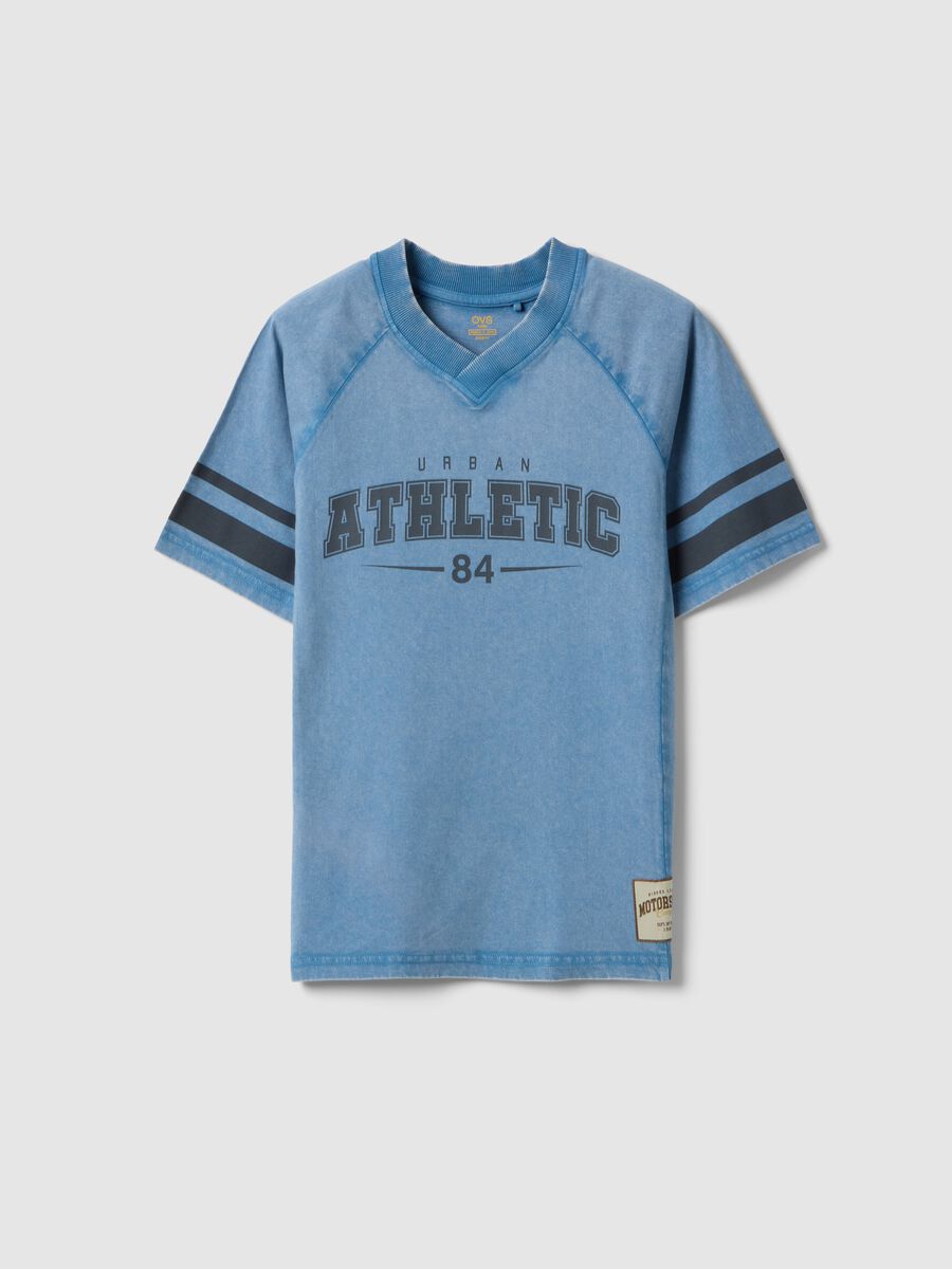 T-shirt in puro cotone azzurro da ragazzo regular fit con scritta_3