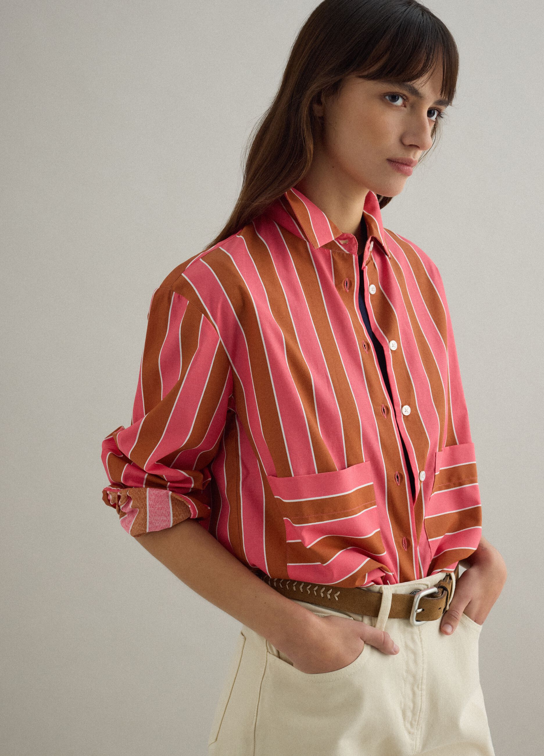 Regular fit multicolour striped cotton blend shirt