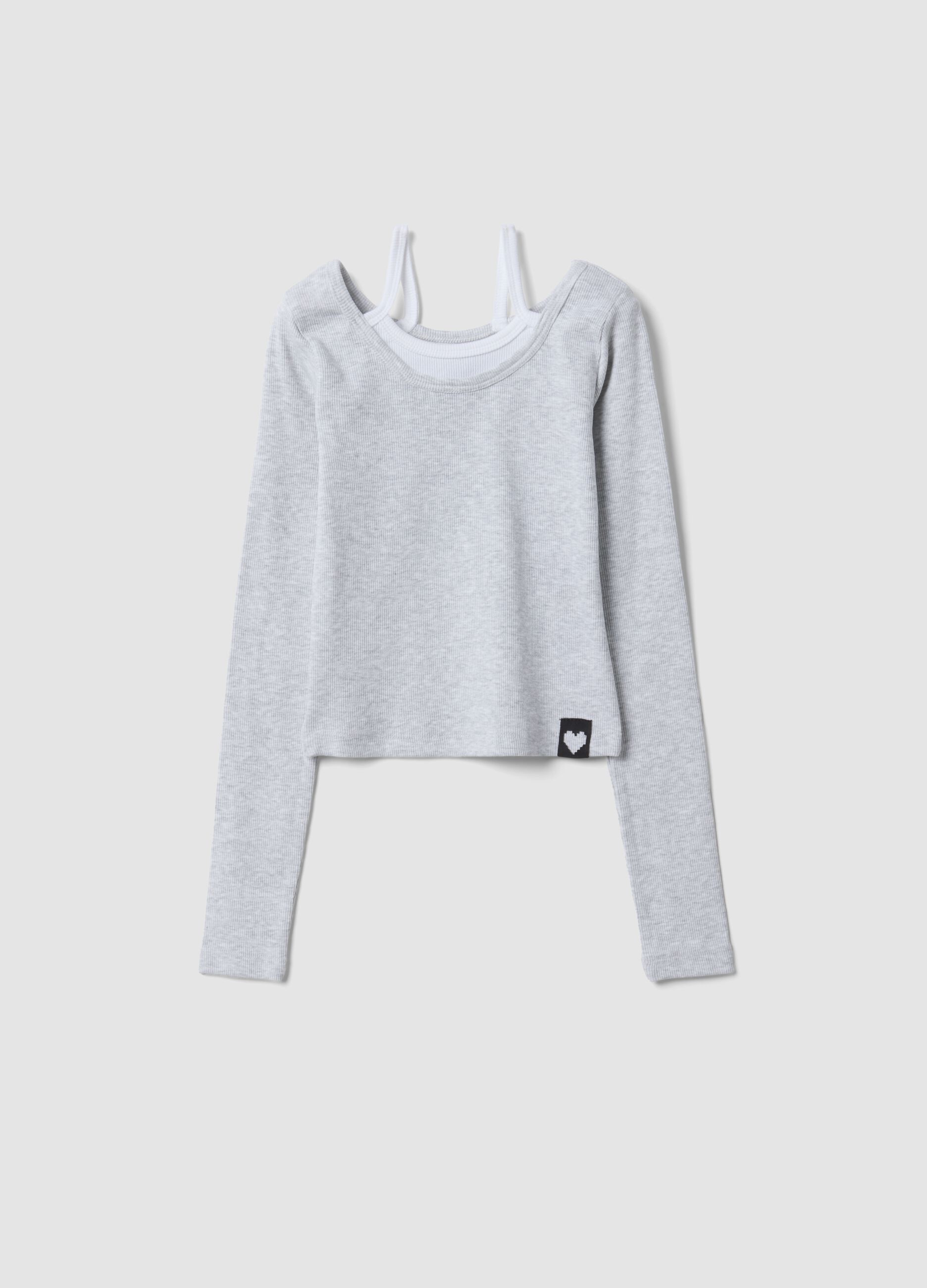 Grey stretch-cotton T-shirt with slim-fit straps