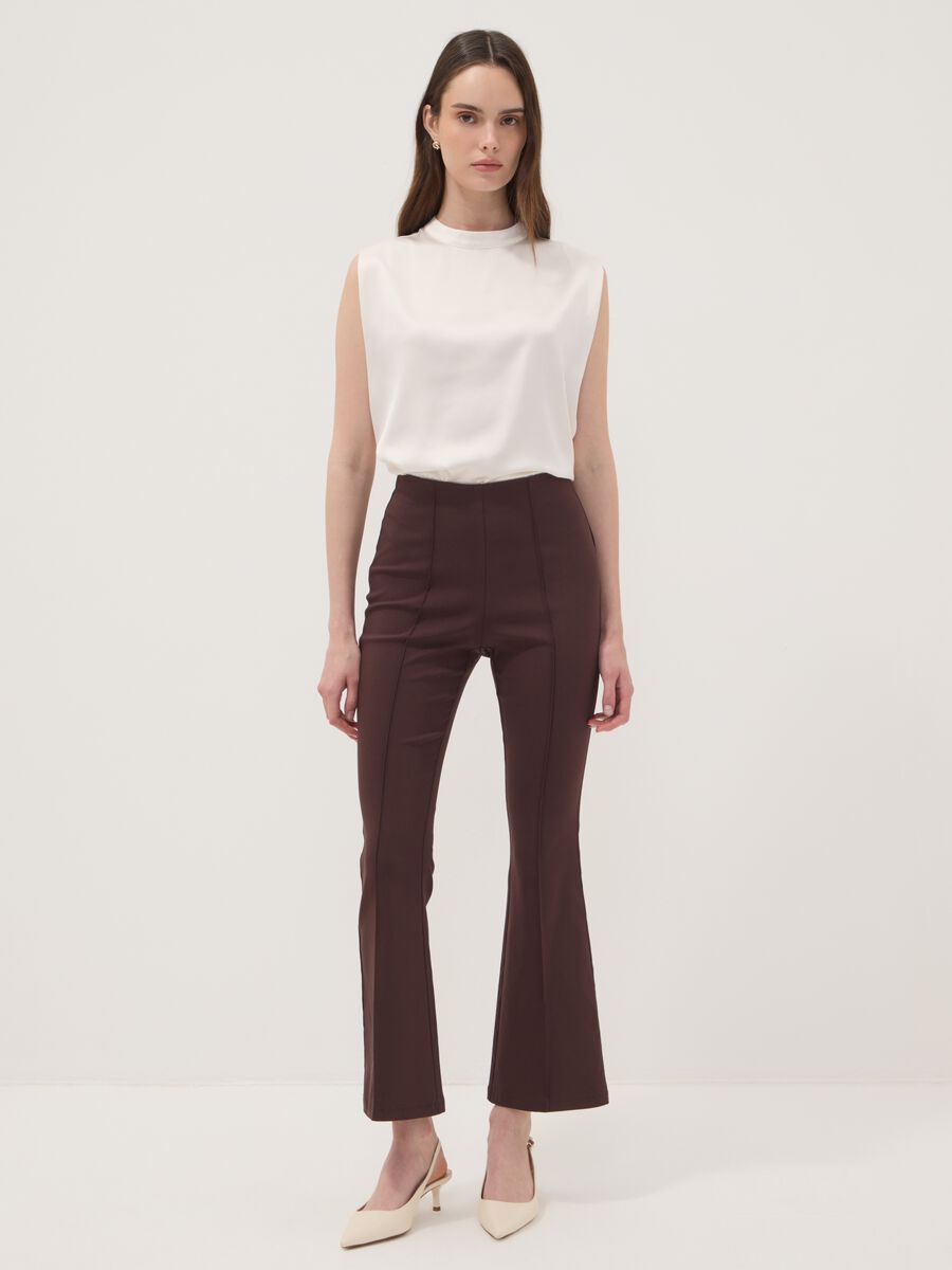 Brown stretch viscose flared leggings_0