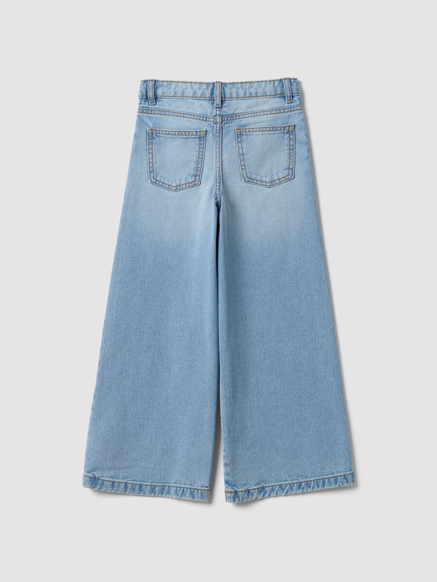 Girls&rsquo; pure cotton wide-leg denim jeans with embroidery_1