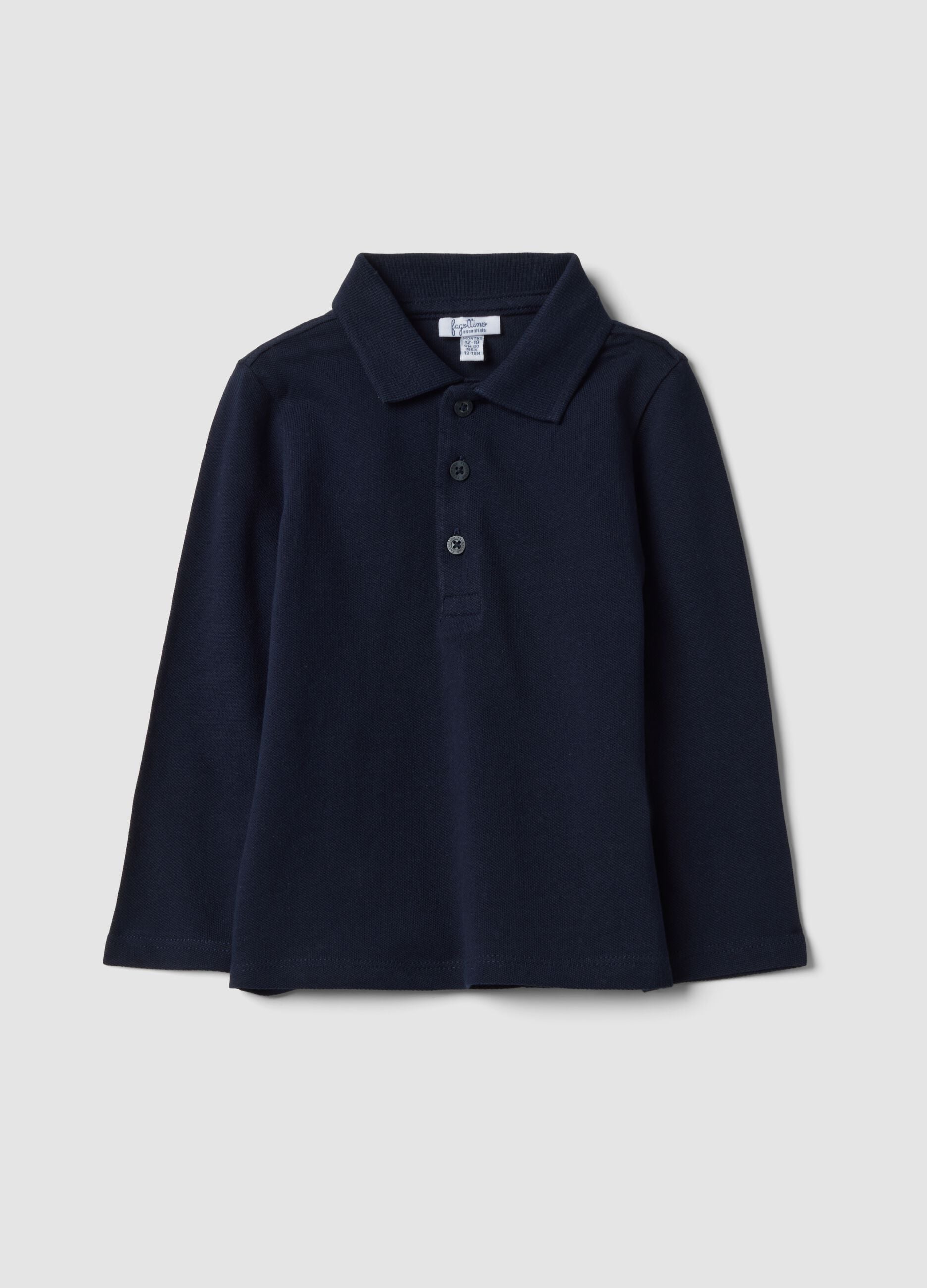 Polo blu a maniche lunghe in cotone organico