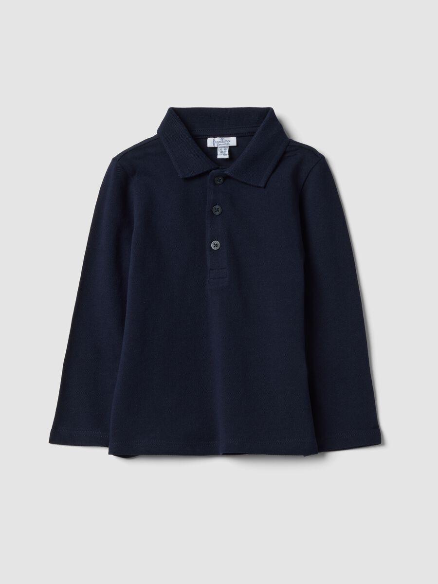 Polo blu a maniche lunghe in cotone organico_0