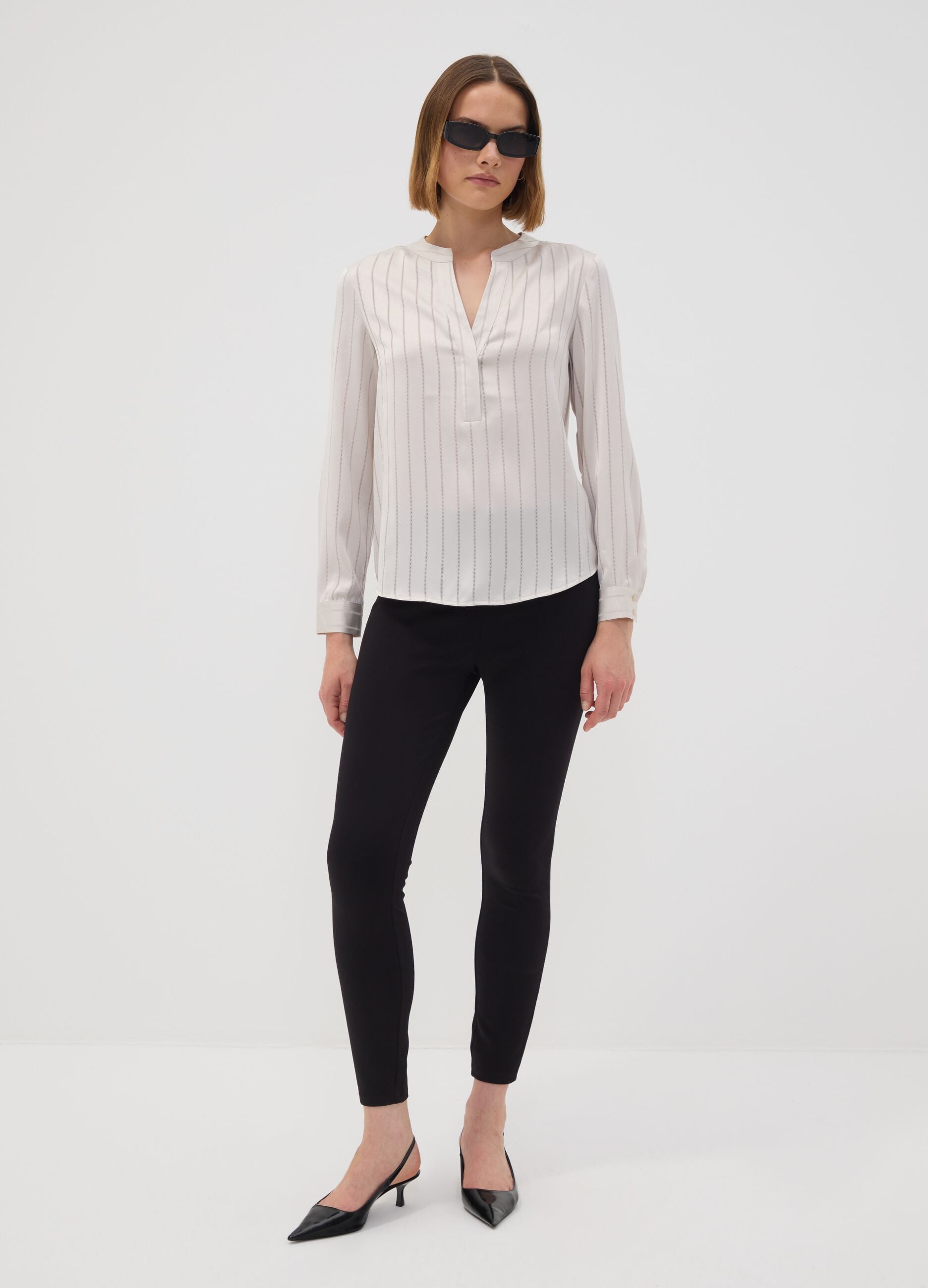 White striped stretch-fabric shirt
