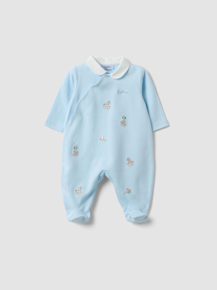 Light Blue Organic Cotton Babygrow with Classic Collar_0