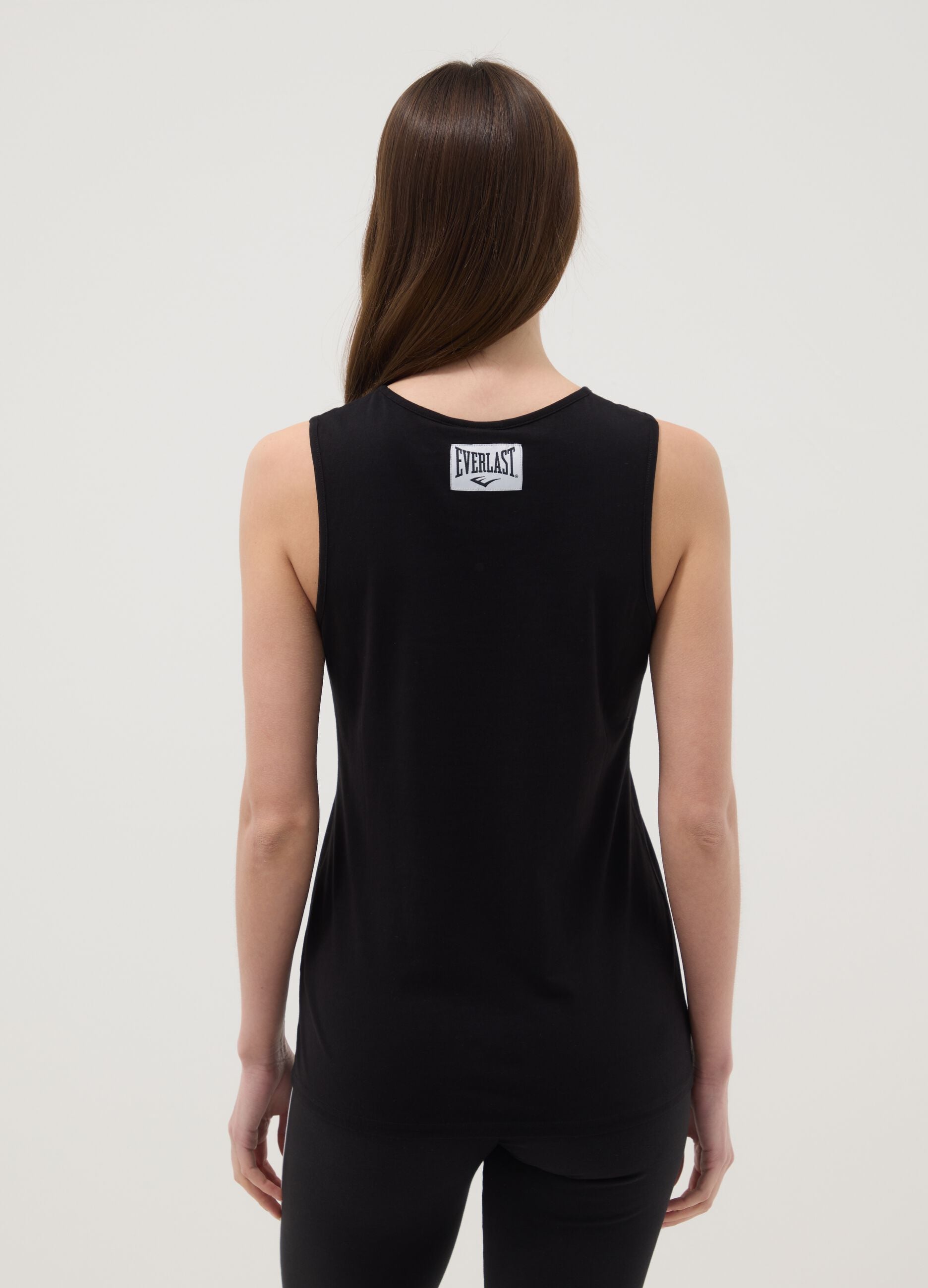 Black pure cotton tank top regular fit with Everlast logo