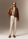 Beige stretch cotton satin trousers regular fit_0