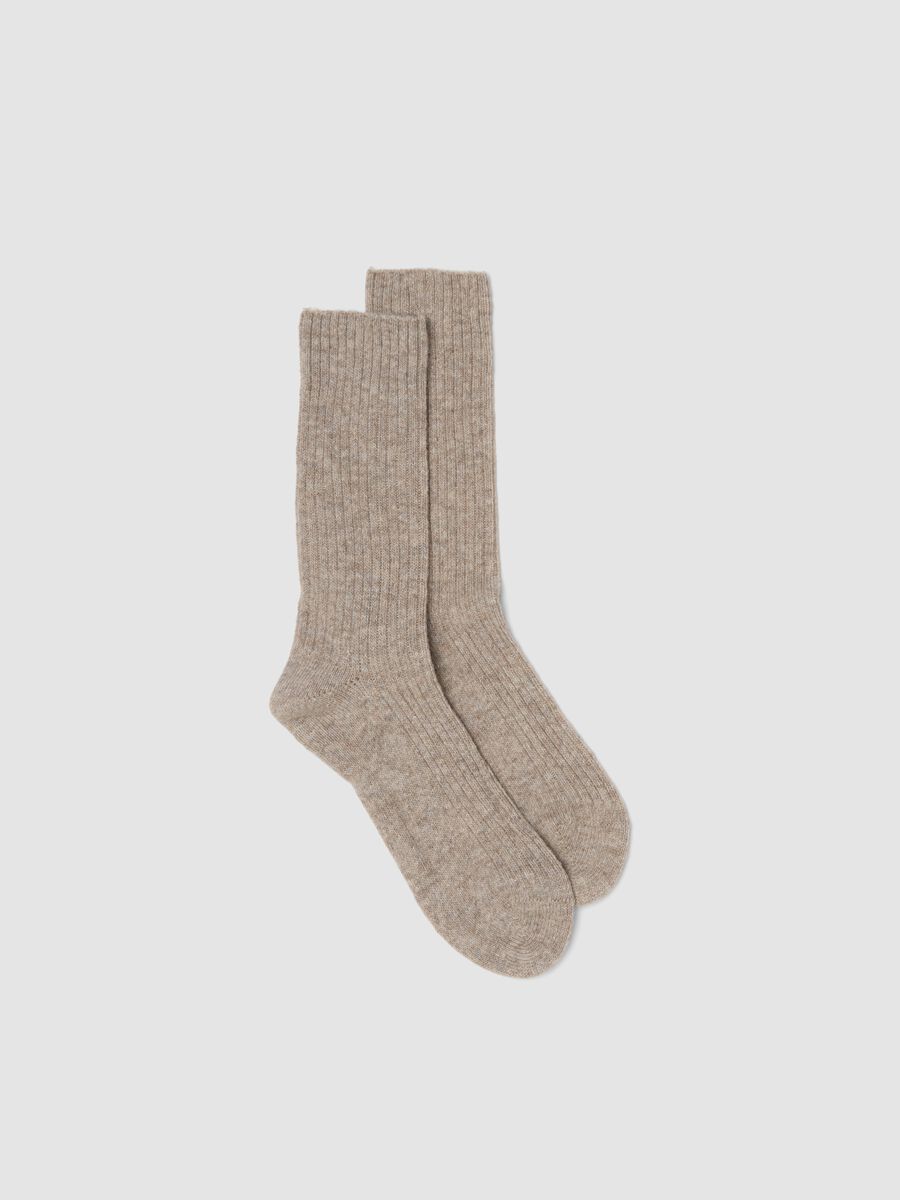 Calzini beige a costine in lana, viscosa e cashmere elasticizzato_0