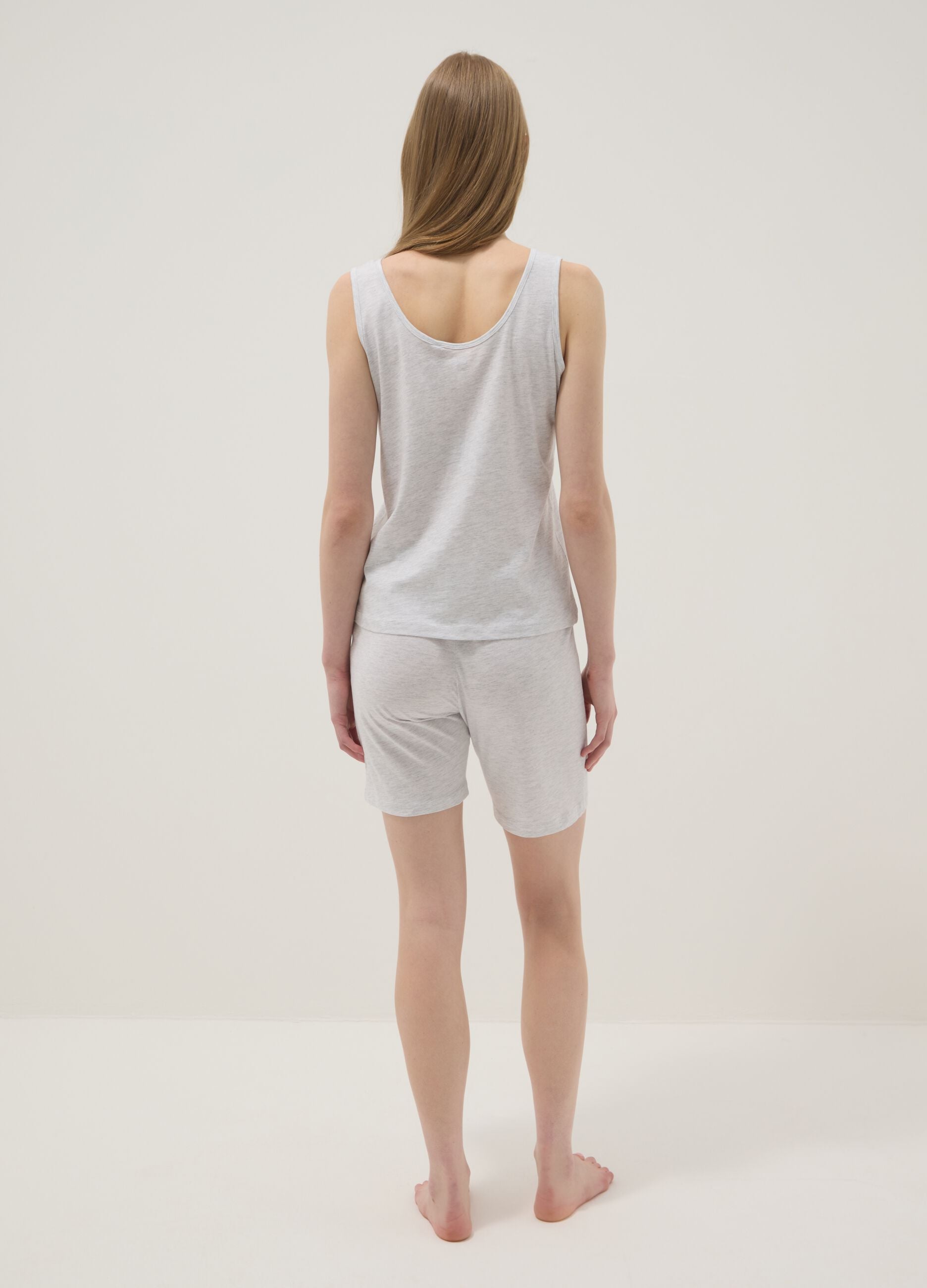 Grey stretch cotton pyjama regular fit with strawberries