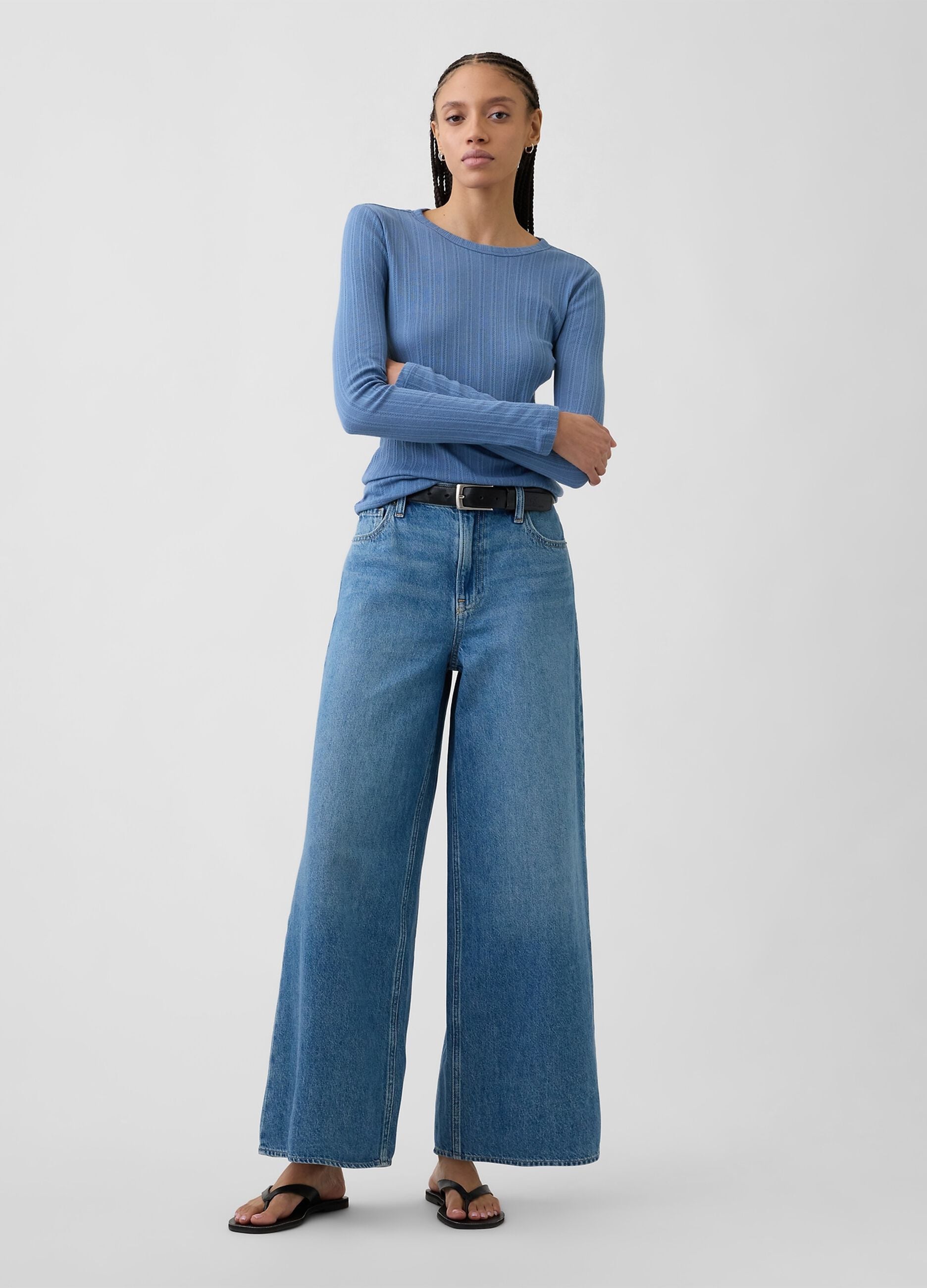 Pure cotton wide-leg jeans