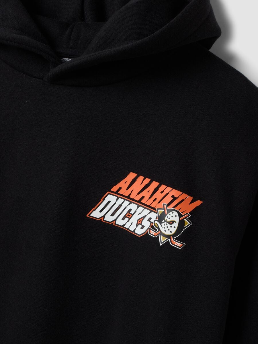 Black cotton-blend hoodie with Anaheim Ducks print_1