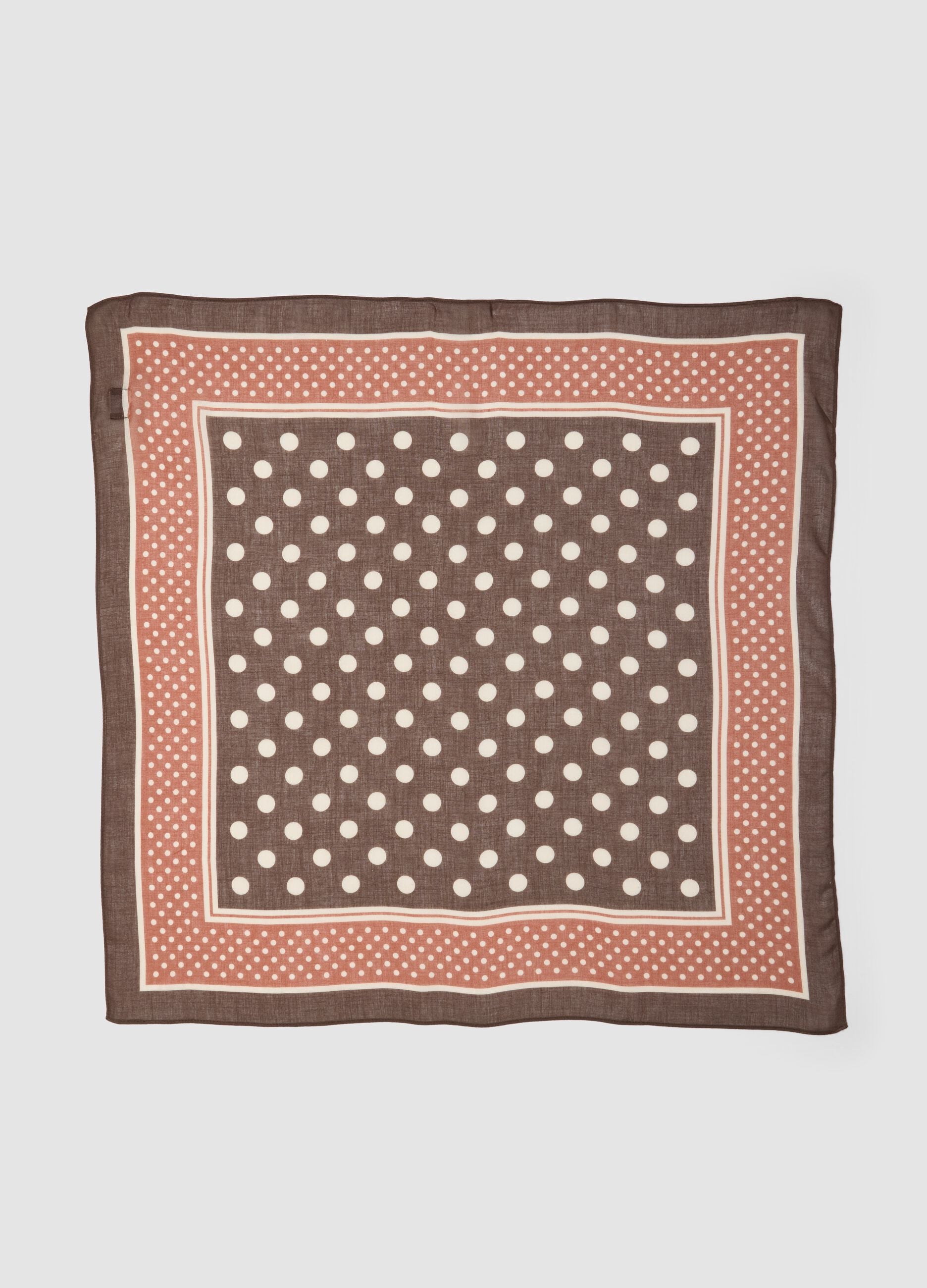 Brown polka-dot viscose and wool blend scarf