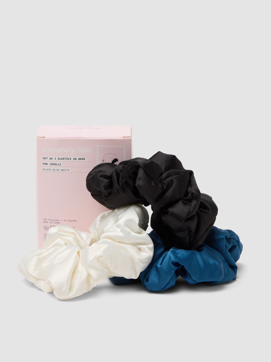 SINCERELY HAIR Satin Scrunchies Set of 3 Black&ndash;Blue&ndash;White_2