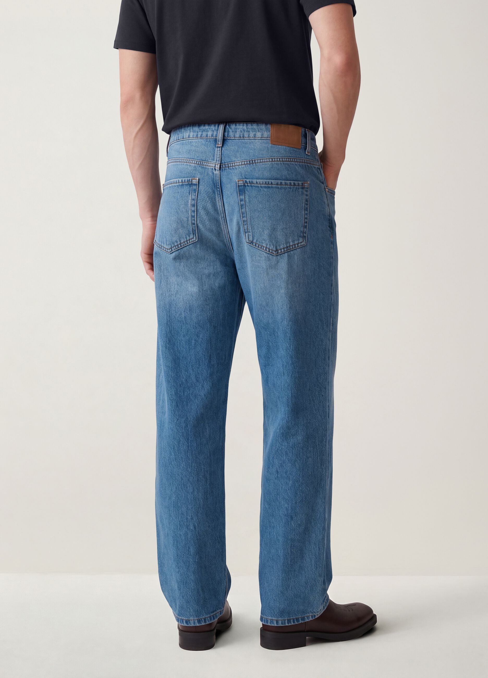 Blue wide-leg pure cotton jeans