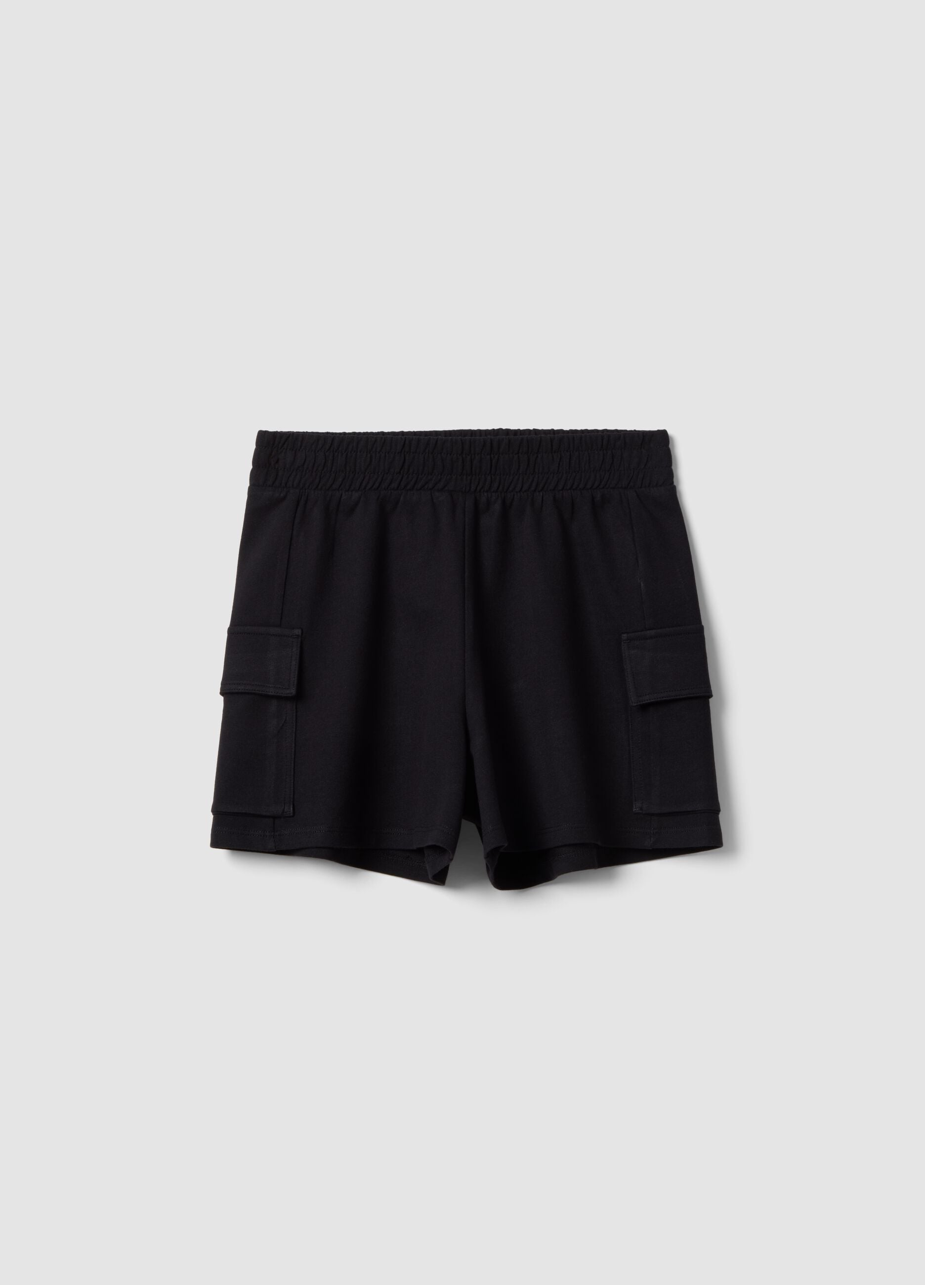 Girls' black cotton blend cargo shorts relaxed fit