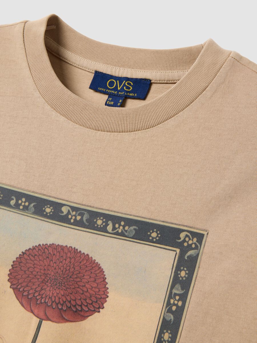 Beige pure cotton T-shirt with floral print_5
