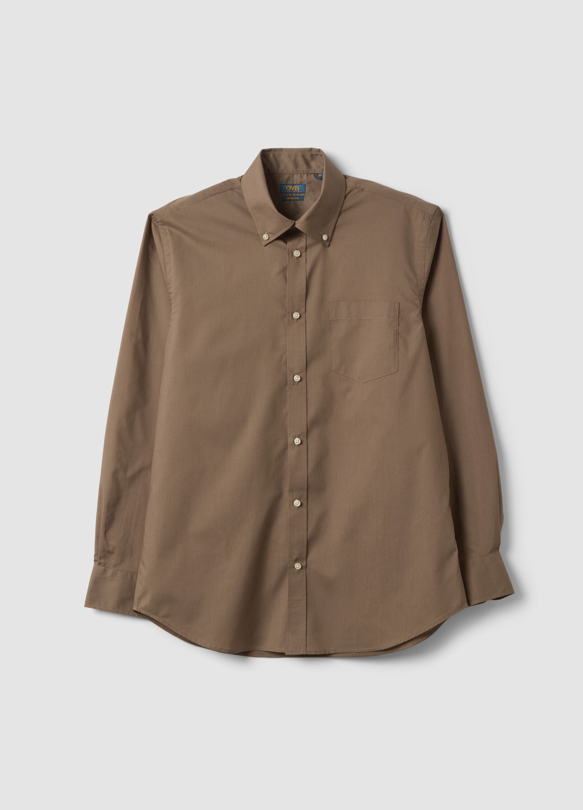 Brown regular-fit easy-iron button-down collar shirt
