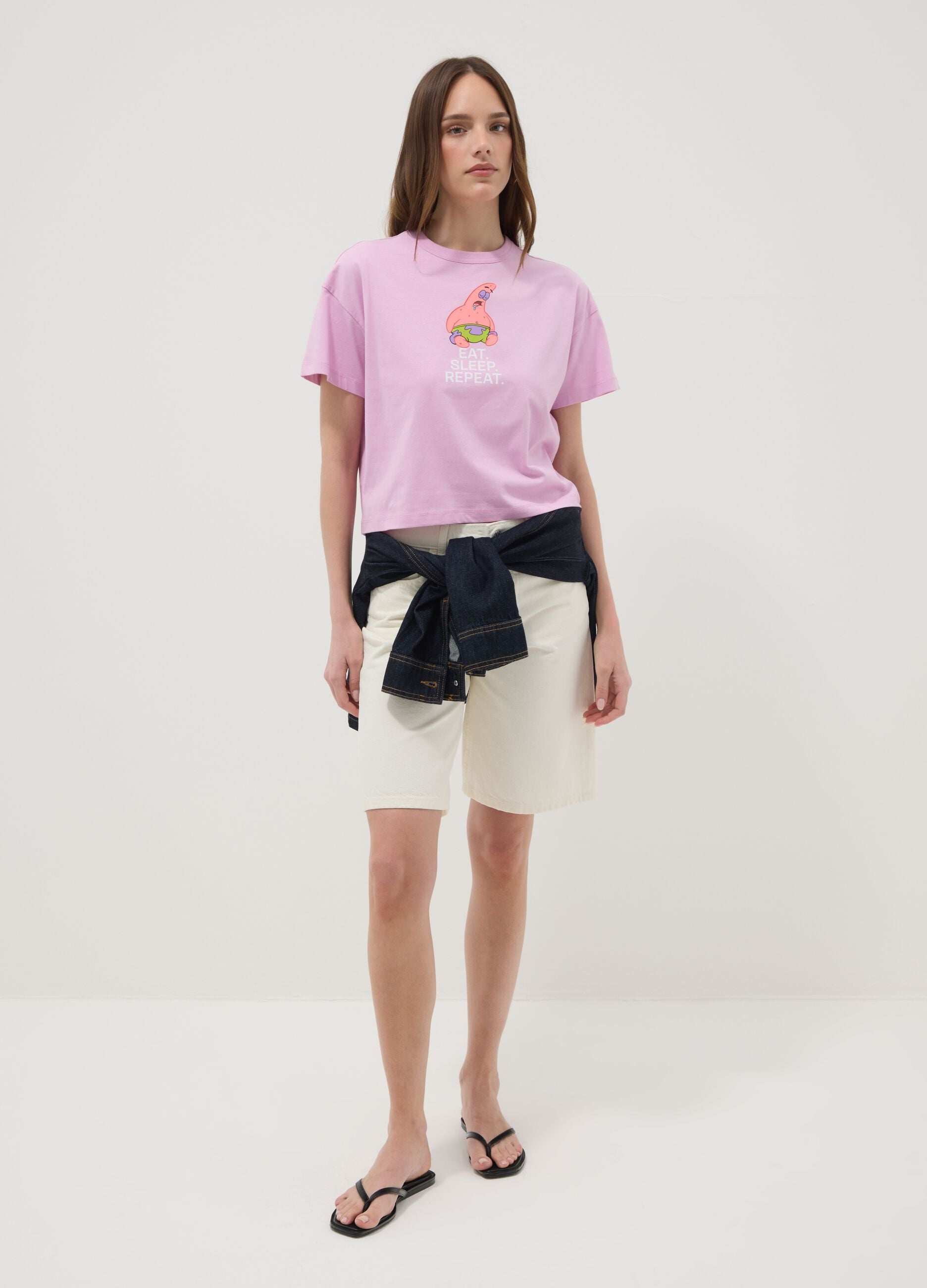 Regular fit pink pure cotton T-shirt with Patrick Star print