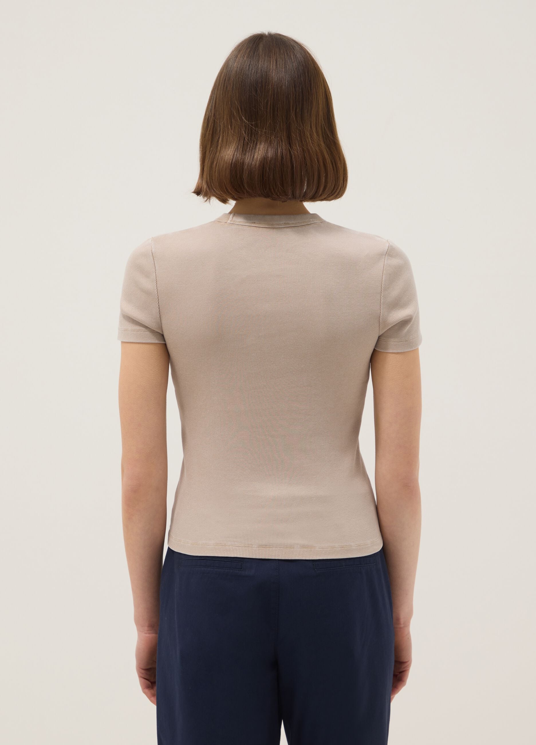 Beige fitted T-shirt in stretch cotton