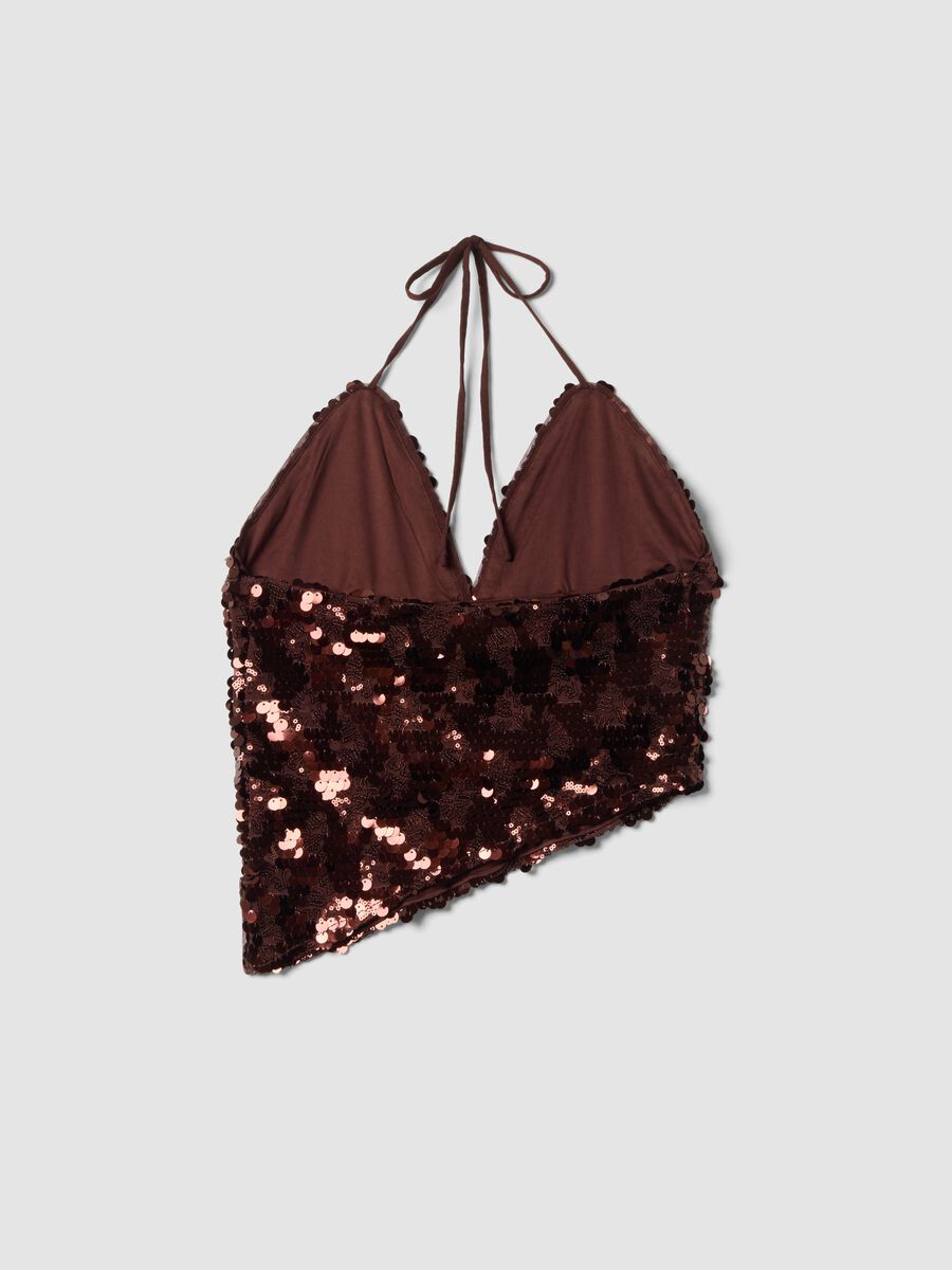 Top marrone in tessuto elasticizzato con paillettes_6