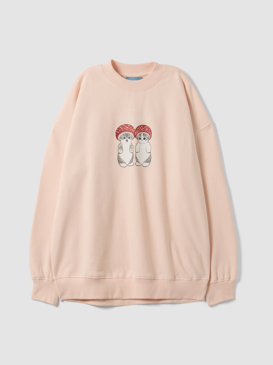 Pink cotton-blend sweatshirt with kitten print, regular fit_4