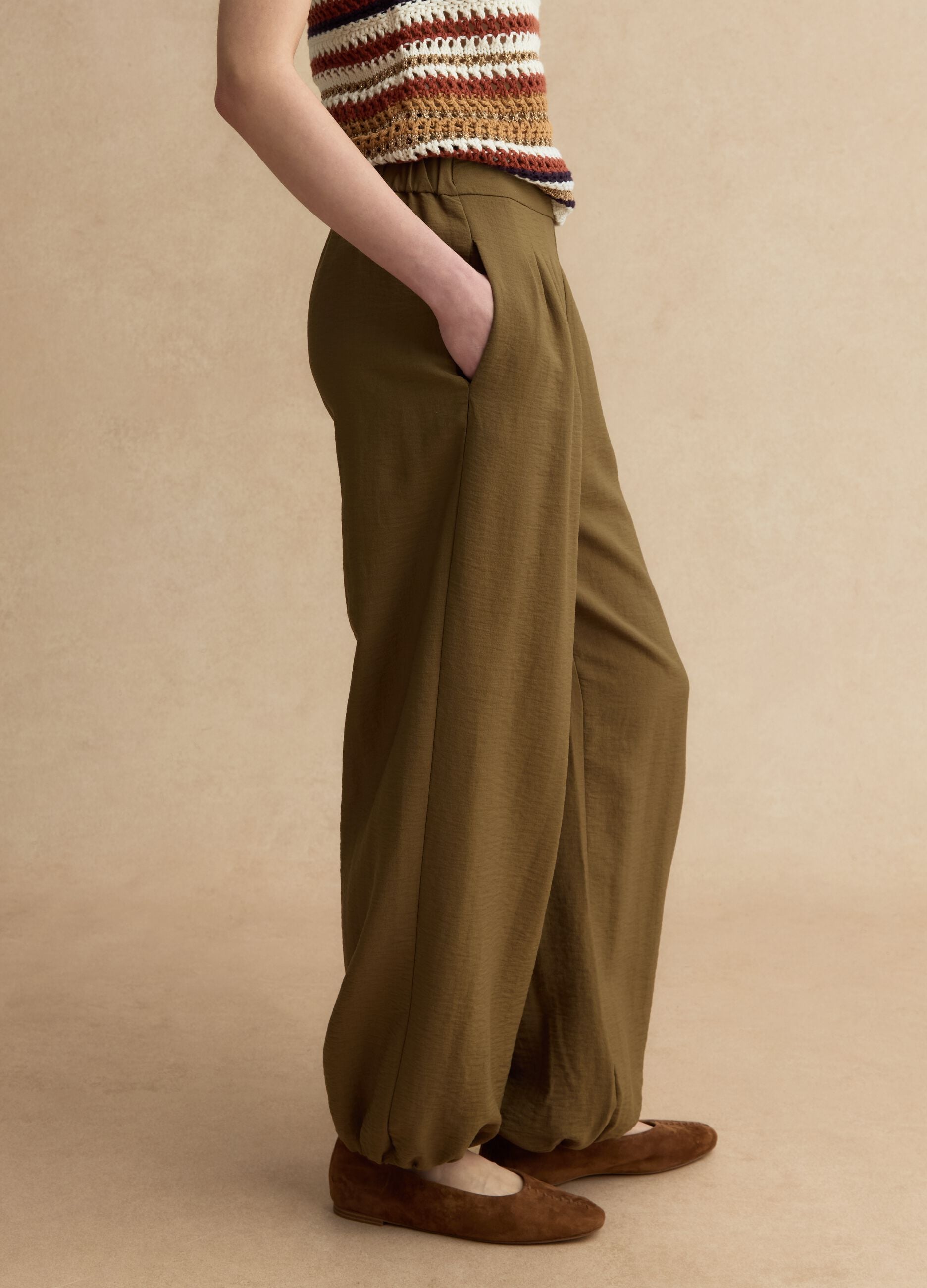 Green viscose blend trousers