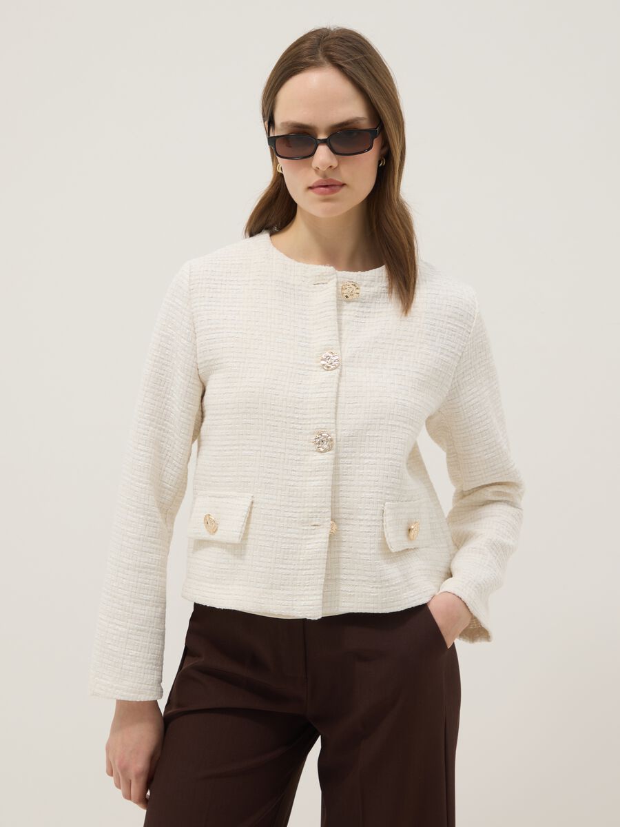 Short white jacket with jewel buttons, regular fit_0
