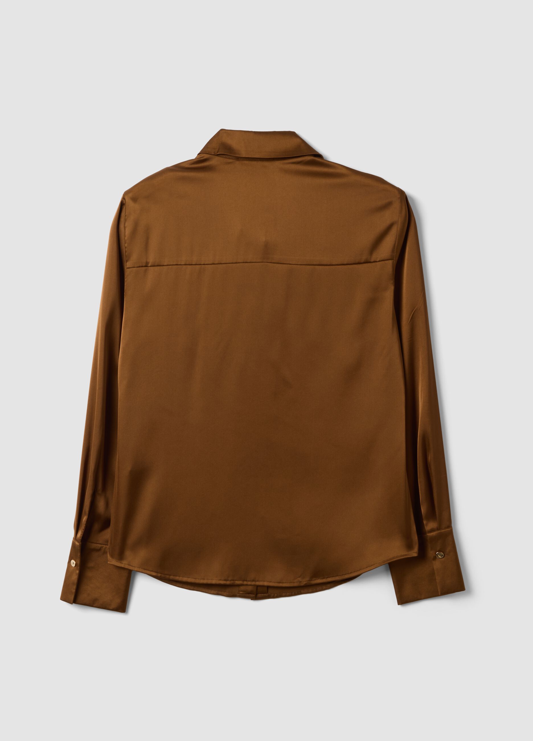 Brown stretch-fabric shirt with classic collar