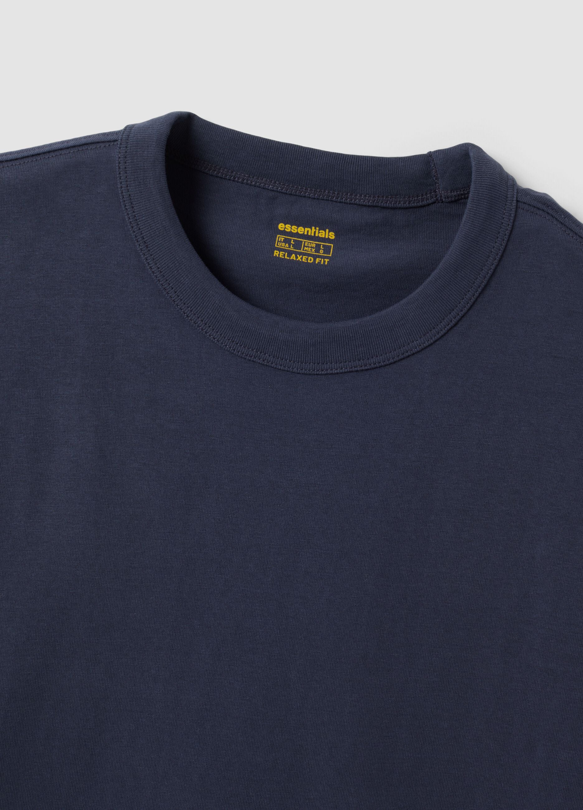 Blue pure cotton crew-neck T-shirt, relaxed fit