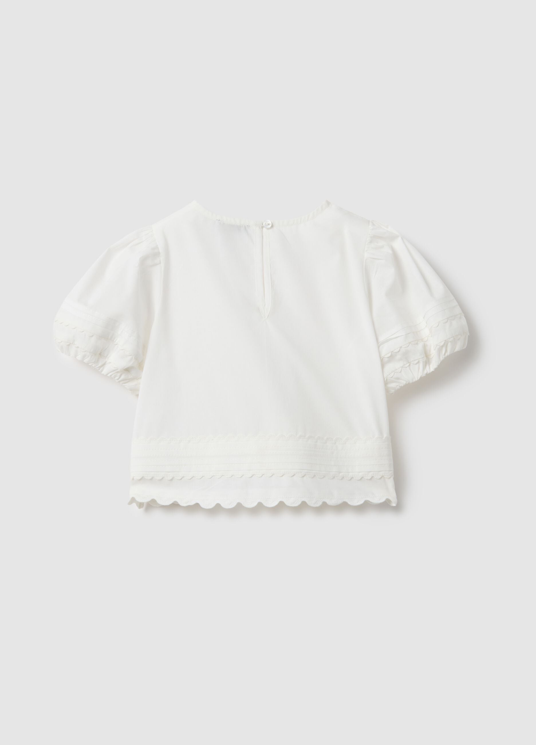 Girls' white pure cotton blouse regular fit with decorations