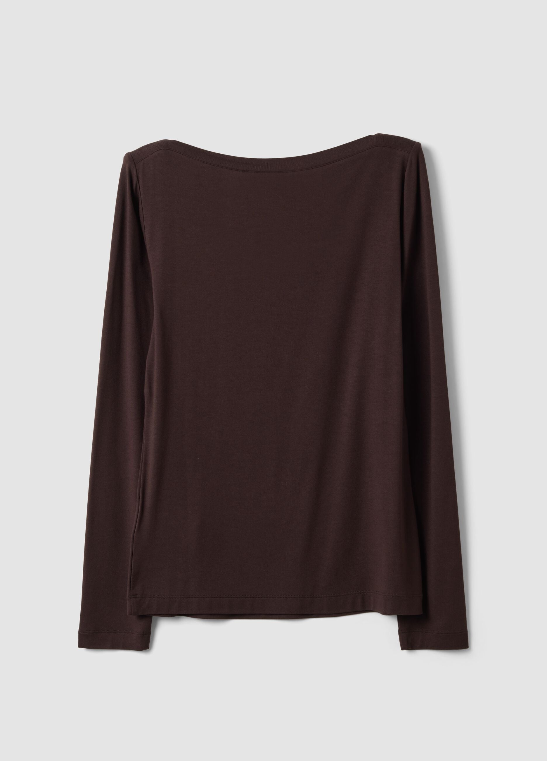 Brown slim-fit stretch viscose T-shirt
