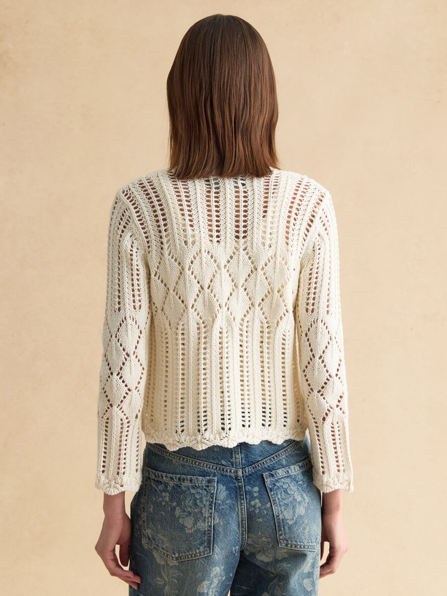 White Cotton Lace Cardigan Regular Fit Deep V_2