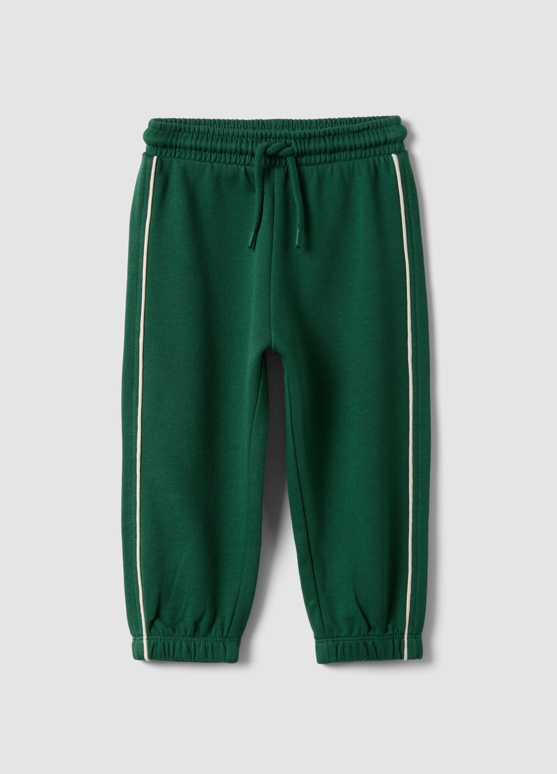 Green organic cotton jogger trousers with drawstring for baby boys