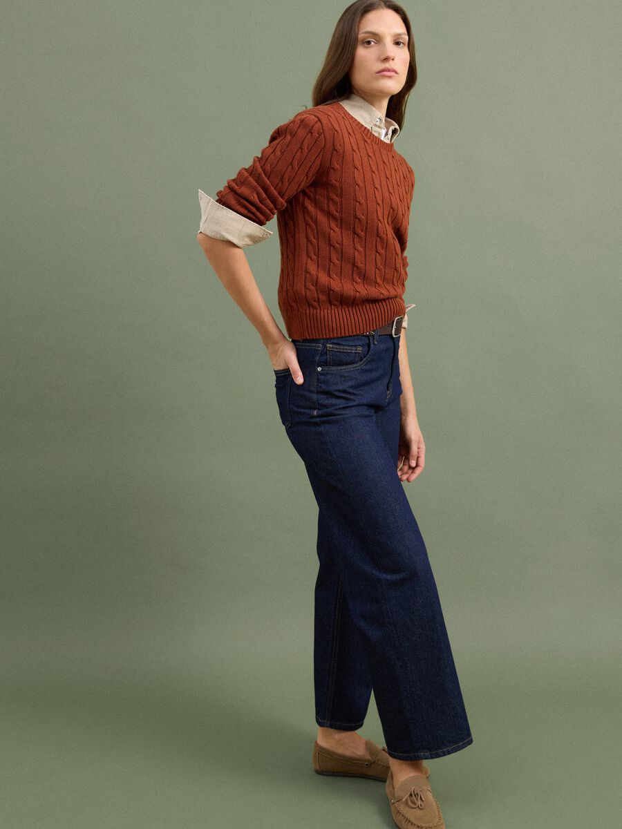 Red pure cotton cable-knit crew-neck jumper_1