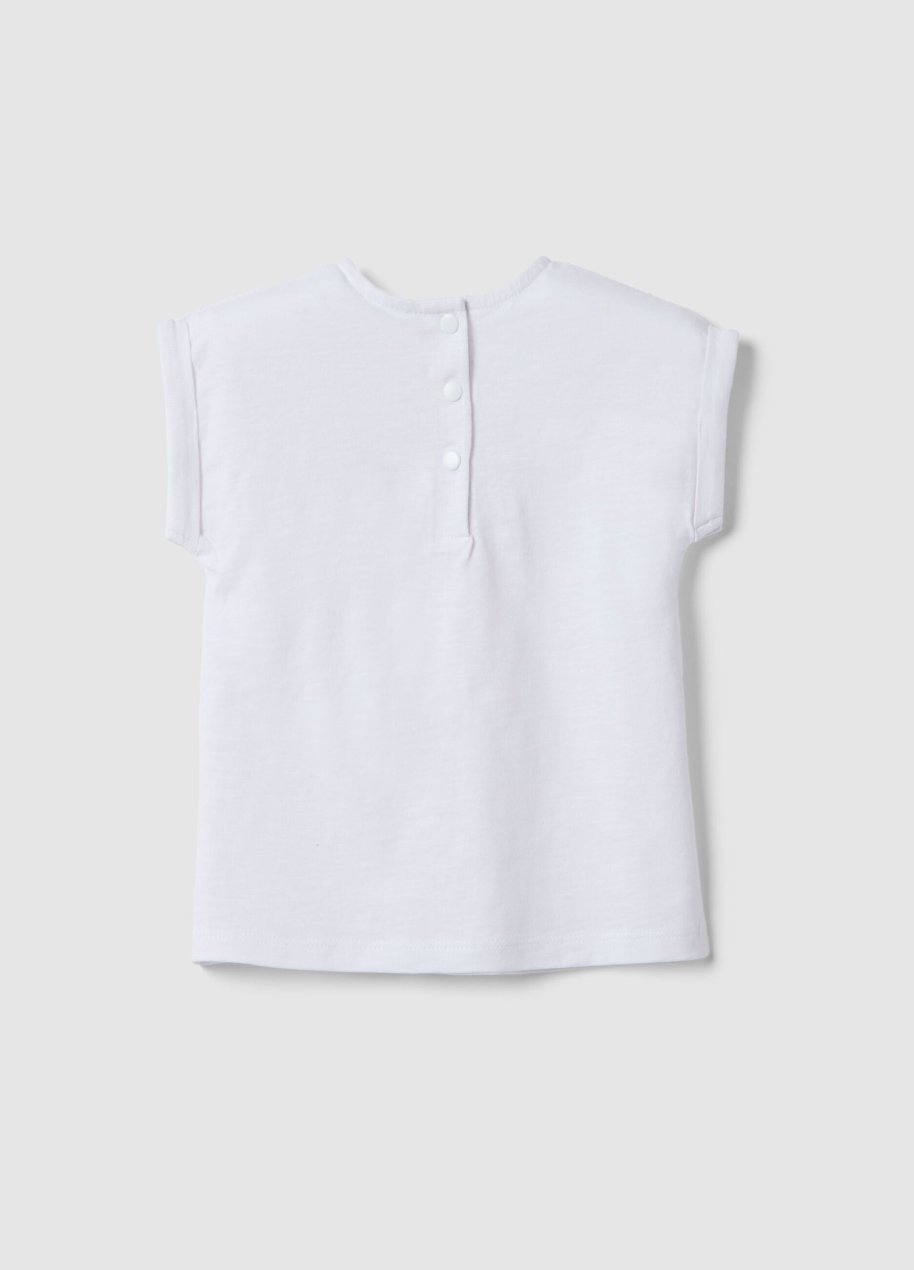 White pure cotton T-shirt for girls, regular fit with embroidery
