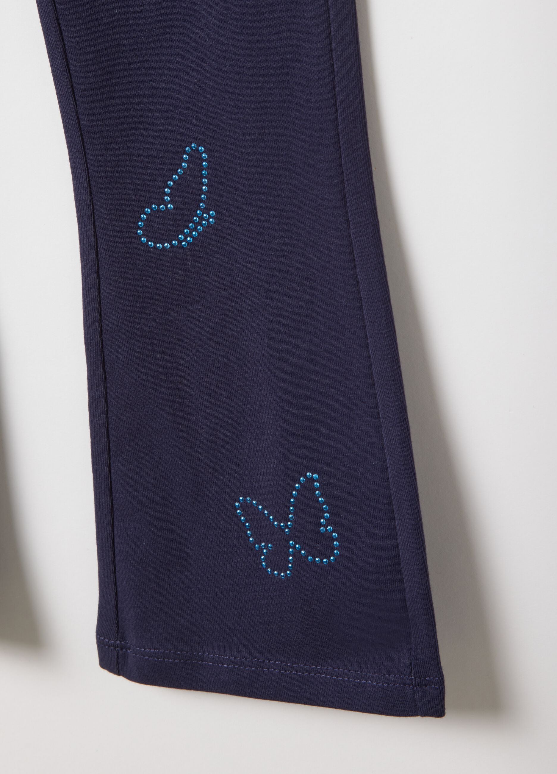Girls' blue slim fit stretch cotton leggings with decorations