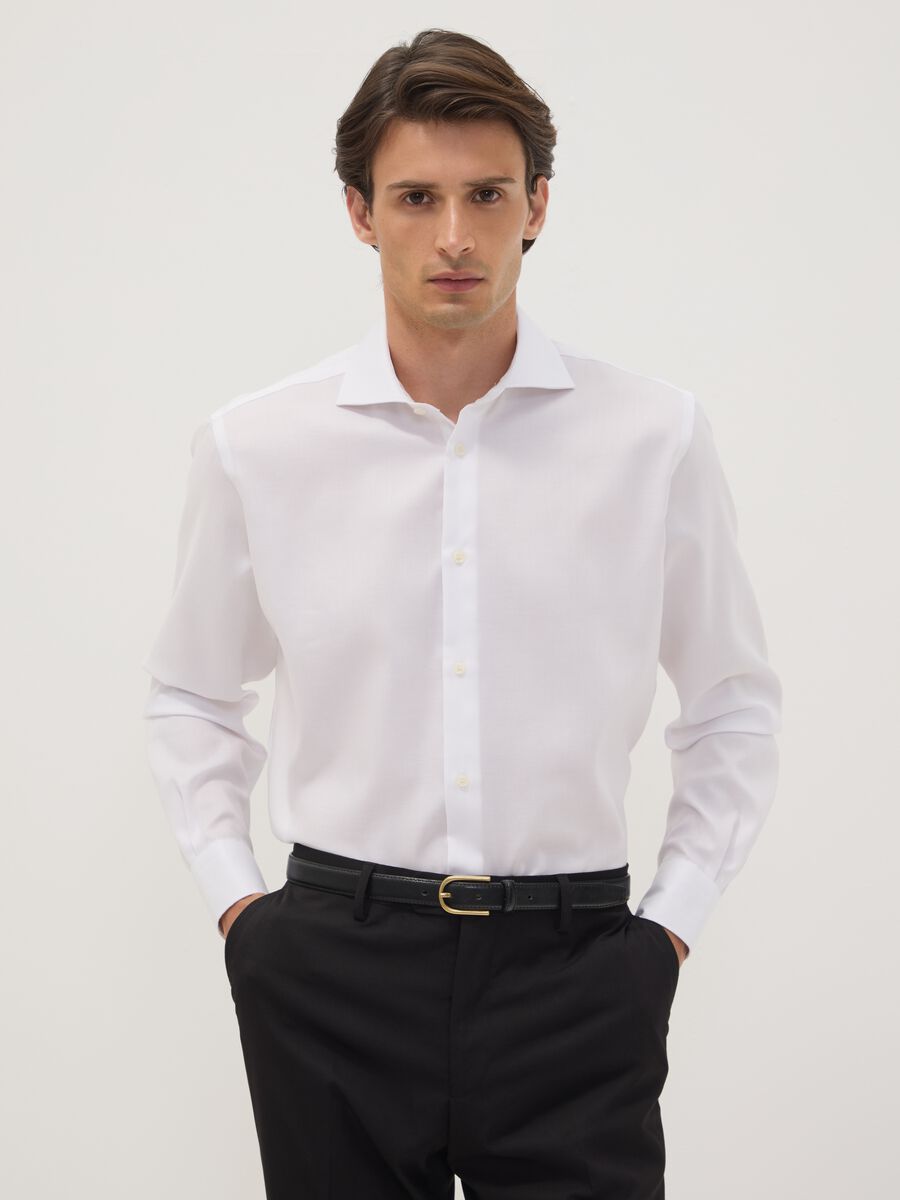 White pure cotton shirt with French collar, regular fit, non-iron_0