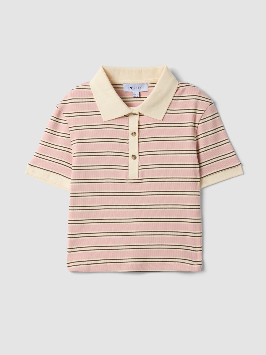 Pink striped stretch-cotton cropped polo shirt, regular fit_0